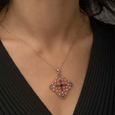 Silver Rose Ethnic Patterned Medallion Necklace